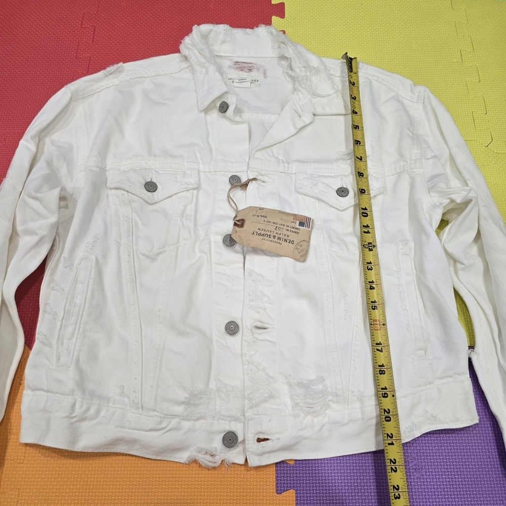 NWT Denim & Supply Ralph Lauren White Distressed Trucker Jacket Womens XL...